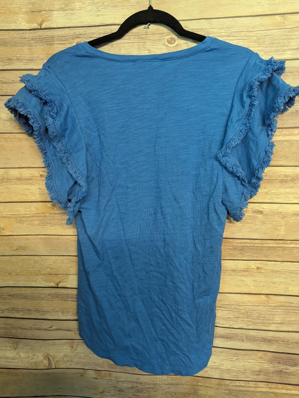 Belle Beach By Kim Gravel Blue Fringe Sleeve V-Neck Top Women’s XS Cotton Modal - Picture 4 of 4
